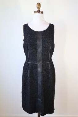 Georges Rech Black Wool Sheath Dress Leather Trim Winter Tailored Classic Medium